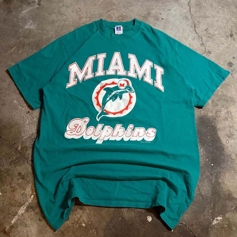 Vintage 1993 Miami Dolphins Russell Athletic NFL T-Shirt Teal Green Men's Large